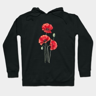 Watercolor red poppies painting. Hoodie